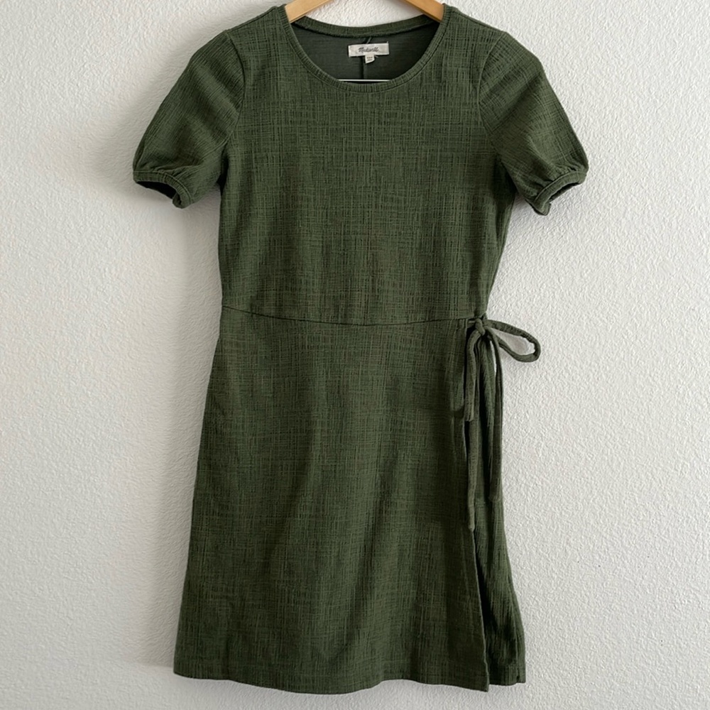 Madewell Green wrap dress with tie detail - Size XXS - puffed sleeves
